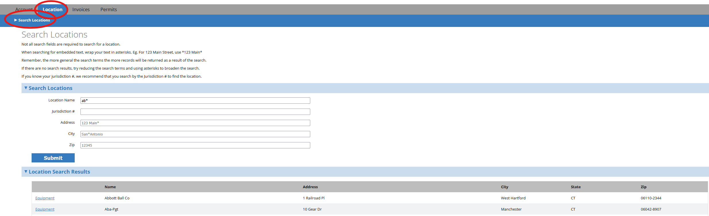 Search for Locations